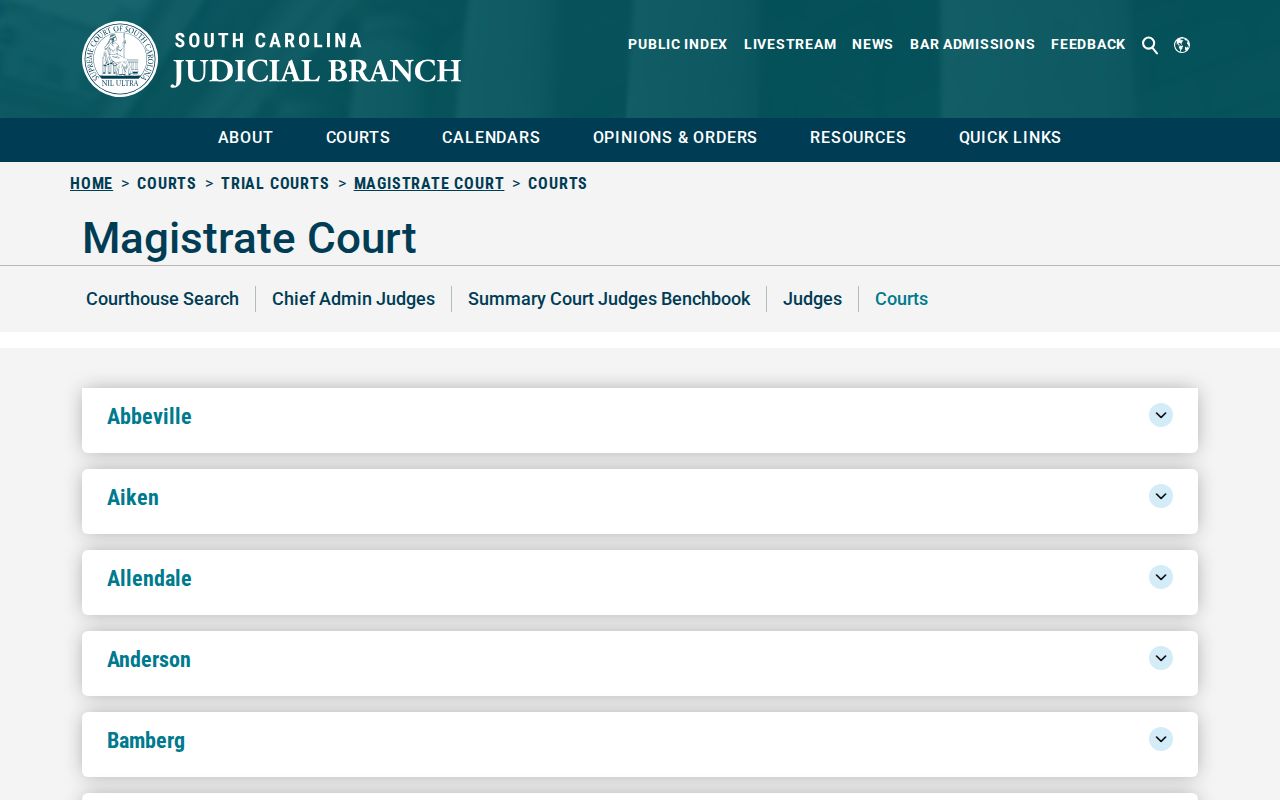 Marlboro County bench warrant records, Magistrate and Bond Court directory entry