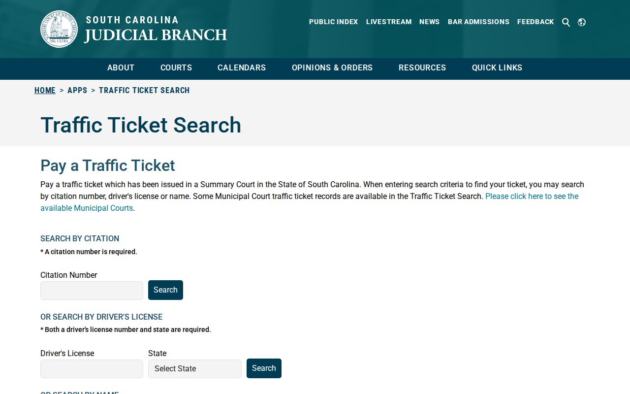 Marlboro County traffic warrant search, state citation and driver-license fields