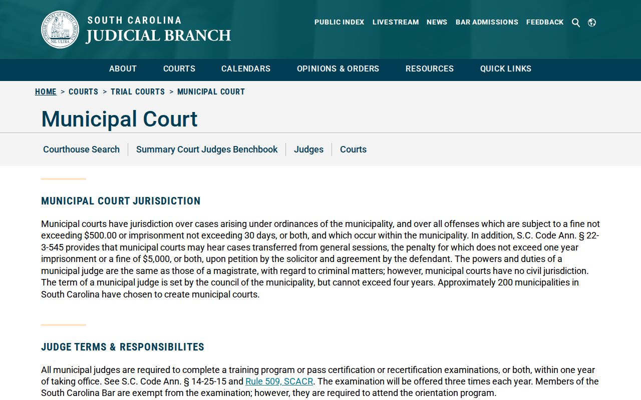Marlboro County municipal warrant records, South Carolina municipal court jurisdiction overview