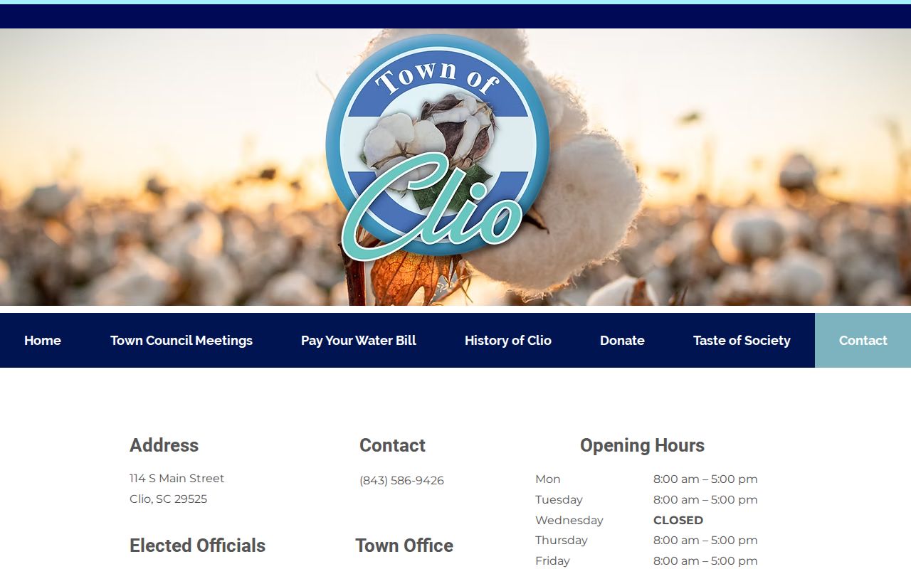 Marlboro County Clio warrant records, Town Office contact and South Main address
