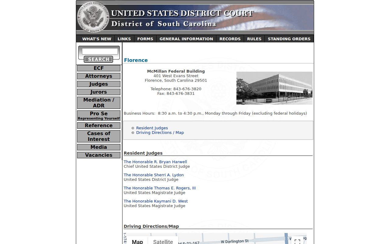 Marlboro County arrest warrant records, separate federal courthouse in Florence
